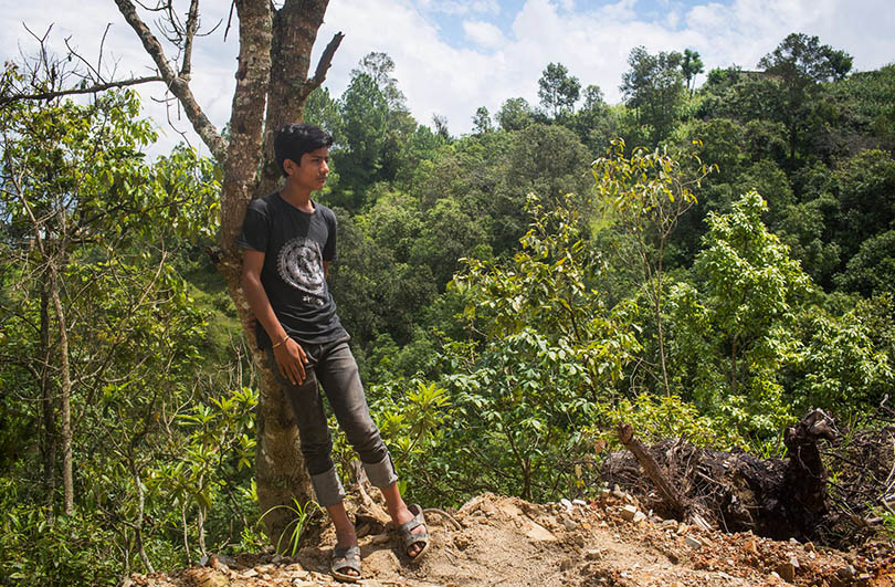 Sunil Sundas, a school student from Timal, Kavre, hope that the Bodhichitta trees that is growing in his family land will feed his family in future.