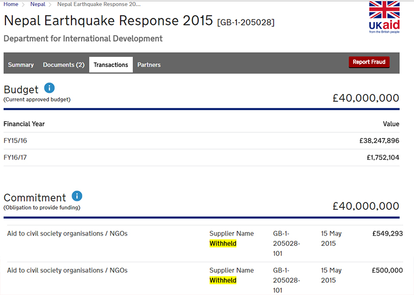 UK withholding info on recipients of aid totalling Rs 1.5 billion, money was meant for quake relief