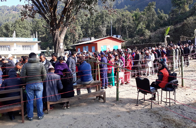 File: Voters line up to cast their ballots for parliamentary elections in Sindhupalchok on November 26, 2017.