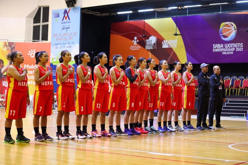Nepal team participating in the SABA Women's Championship, September 2022. Photo: The Maldives Basketball Association