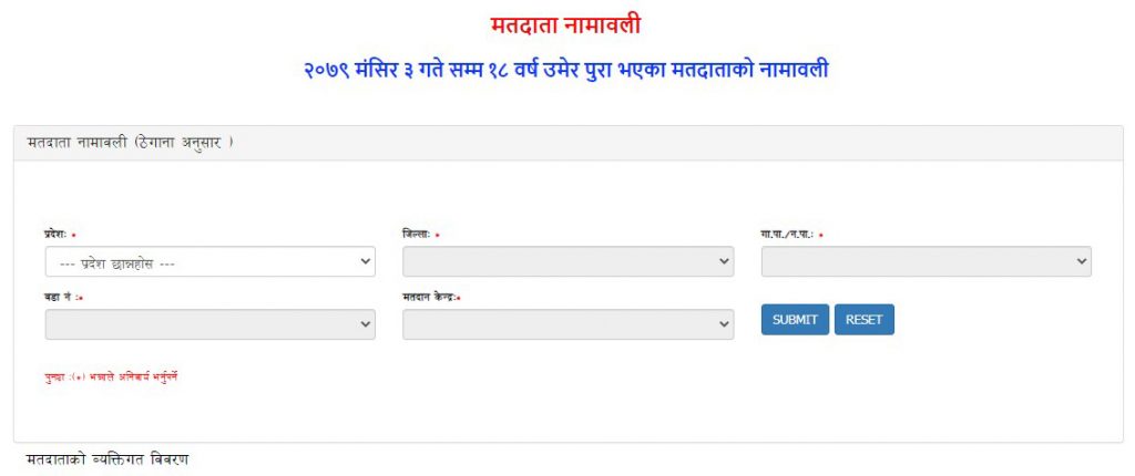Election Commission of nepal voter's list database  database for the upcoming provincial and federal elections