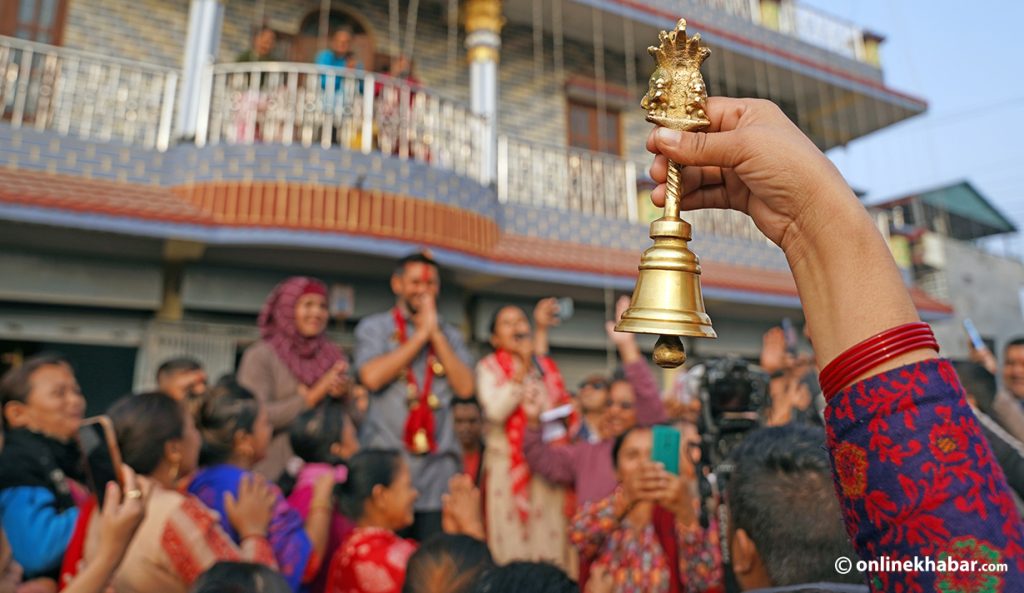 File; Rastriya Swatantra Party president Rabi Lamichhane is greeted with a bell, the election symbol of the party. File photo: If the current political trend is anything to go by, the Rastriya Swatantra Party will be one of the major parties in Nepal by 2027.