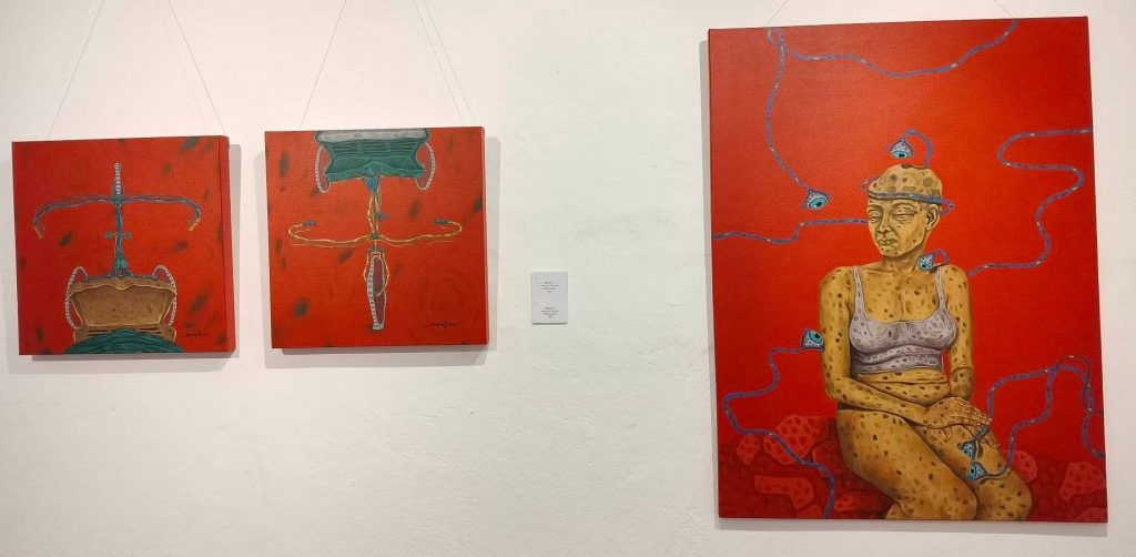 Suresh Basnet's paintings at his solo painting exhibition Galpa: Episodes in my life at Siddhartha Art Gallery, Baber Mahal.