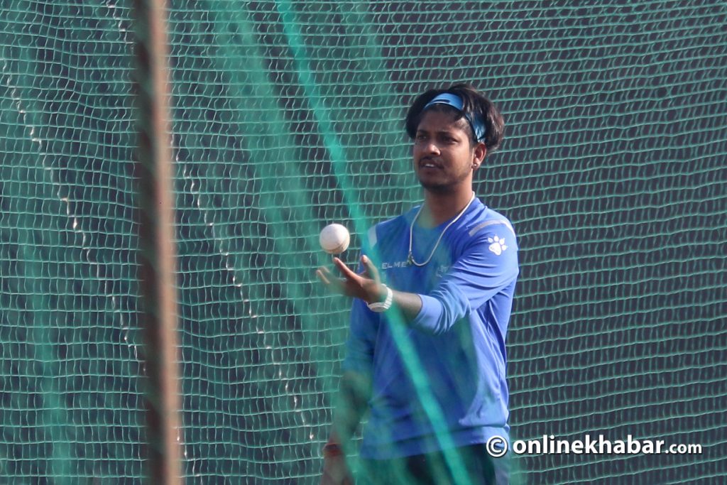 Rape-accused cricketer Sandeep Lamichhane trains for the ICC Cricket World Cup League 2 in Kathmandu, on Friday, February 3, 2023. Photo: Chandra Bahadur Ale