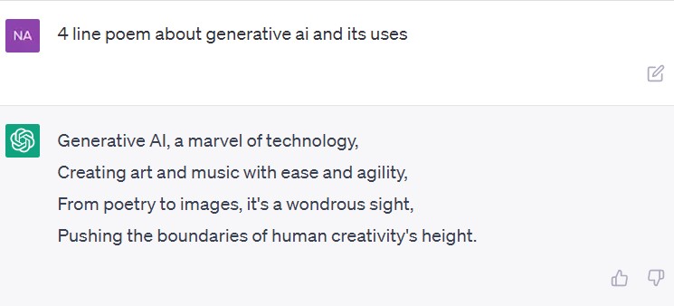 Screengrab of a poem about uses of generative AI created by ChatGPT.