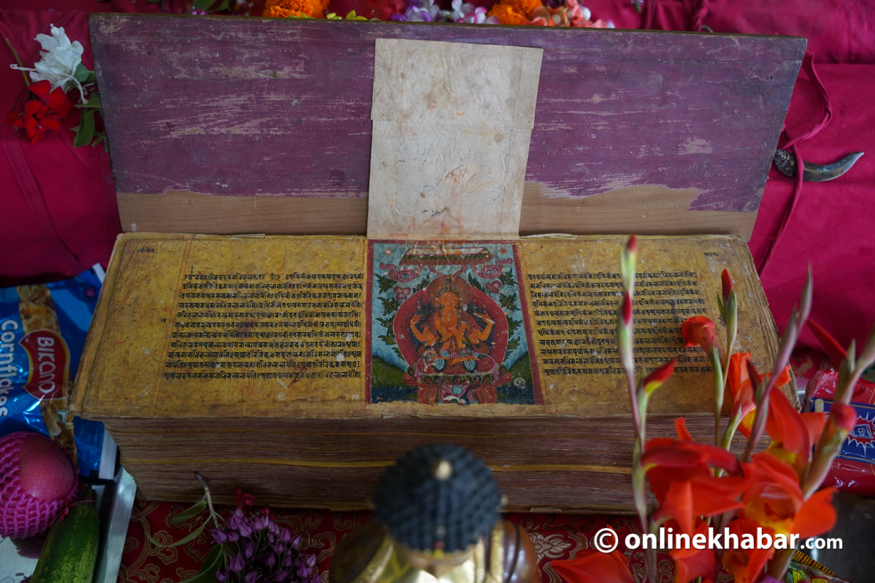 Second book of the five-part Tamrakar family-owned pragyaparamita on display. Photo: Aryan Dhimal