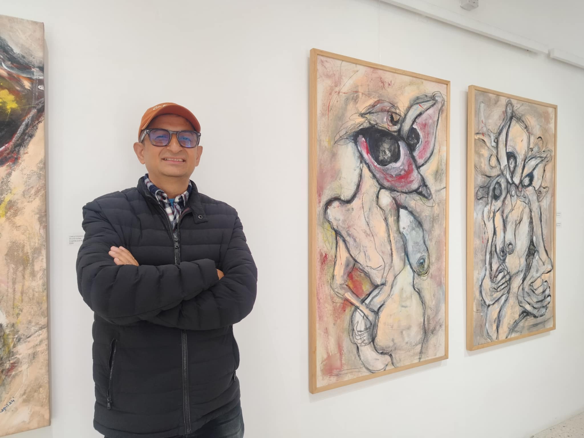 Artist Kapil Mani Dixit in his solo exhibition Lines of Emotion: Nude Expression at Takpa Gallery, Lazimpat.