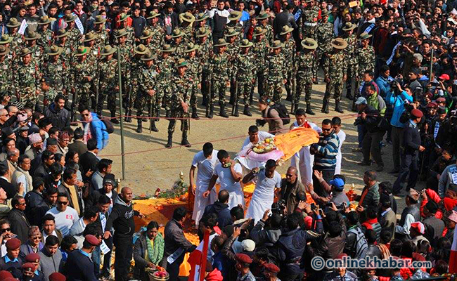 Sushil Koirala’s funeral procession reaches Aryaghat