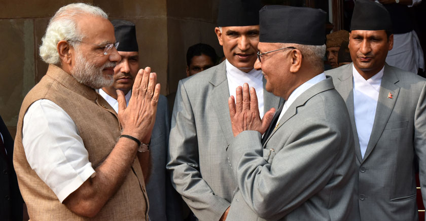 The Prime Minister, Shri Narendra Modi with the Prime Minister of Nepal, Shri K.P. Sharma Oli, in New Delhi on February 20, 2016.