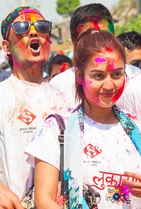 Kathmanduites paint the town red in festival of colours