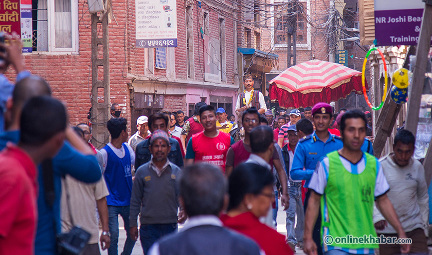File: People during a Ghodejatra celebration in Kathmandu