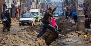 Government begins blacktopping roads that were dug for Melamchi pipeline works