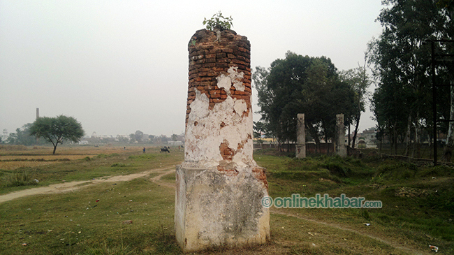 Kanchanpur border blurred with pillars either missing, fallen or in dilapidated condition