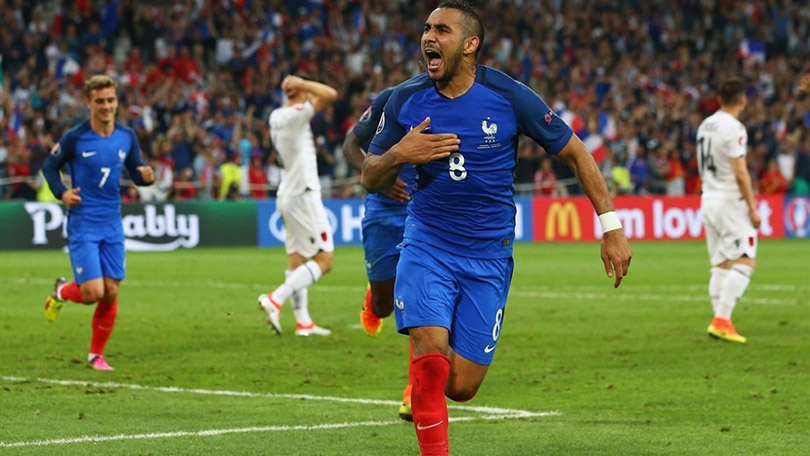 Dimitri Payet of France celebrates after scoring their second goal during their UEFA EURO 2016 Group A match against Albania1