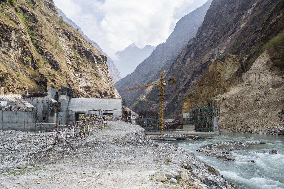 Upper Tamakoshi Hydro Project Dam site. The work at the dam site could not continue even after one year as the road to dam site was destroyed by the last year earthquake. Dolakha, Nepal