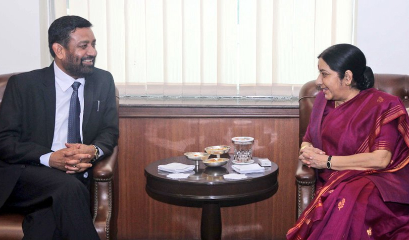 Nepal DPM Bimalendra Nidhi, India’s External Affairs Minister Sushma Swaraj hold talks