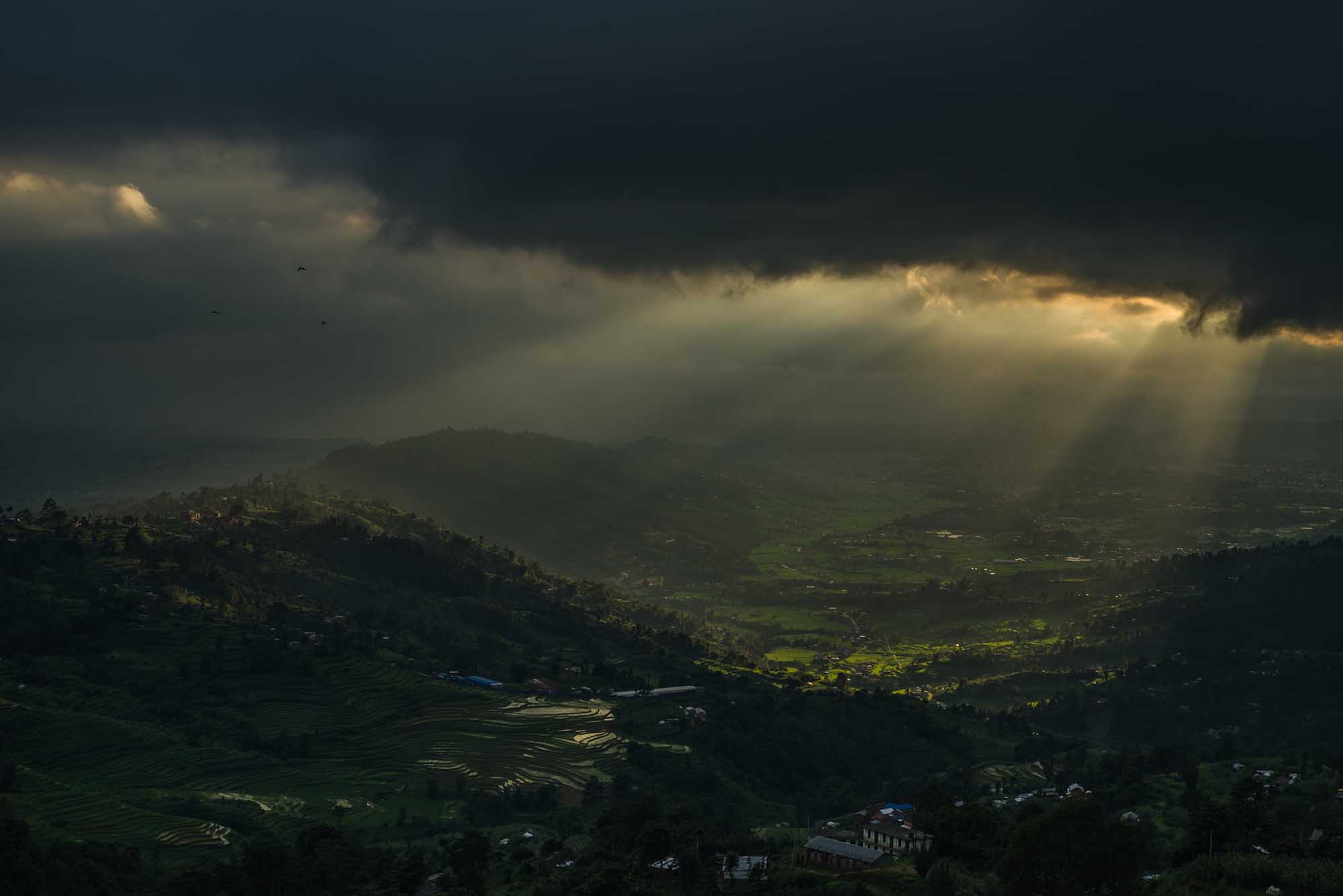 Sun rays pass through the clouds seen above kapan area of Kathmandu seen from Nagarkot, Bhaktapur on July 19, 2016. Photo: Bijay Gajmer/Republica/Nagarik