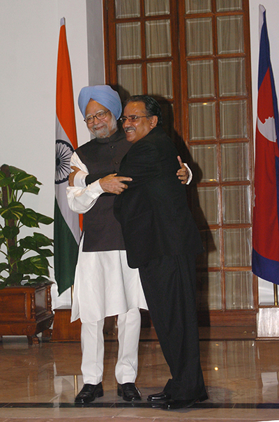 The Prime Minister of Nepal, Mr. Pushpa Kamal Dahal “Prachanda” meeting with the Prime Minister, Dr. Manmohan Singh in New Delhi on September 15, 2008.