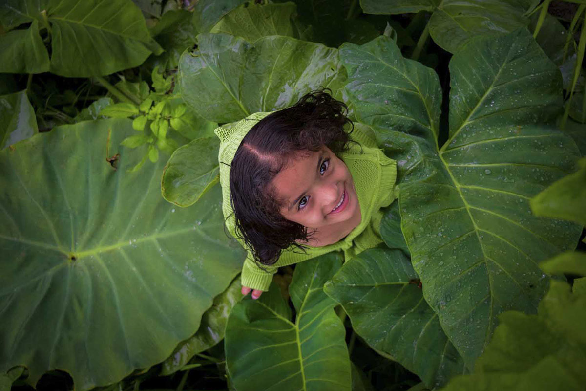 I actually lost this photograph's real file that's why i downloaded it fro my 500px account. This photographer was taken one year back by me right after the massive earthquake occured in our country. She was playing with those big leaves and i got an idea to capture that. First I tried t shoot that in normal angle. But immediately I got idea to shoot in dominating angle and I climed up on the tree and got this shot in one take.