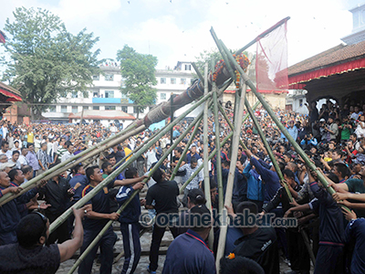 Two injured while installing wooden pole as part of Indra Jatra