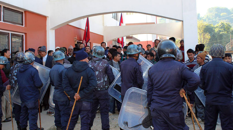 Two dozen people injured as police clash with protesters in Gulmi headquarters Tamghas