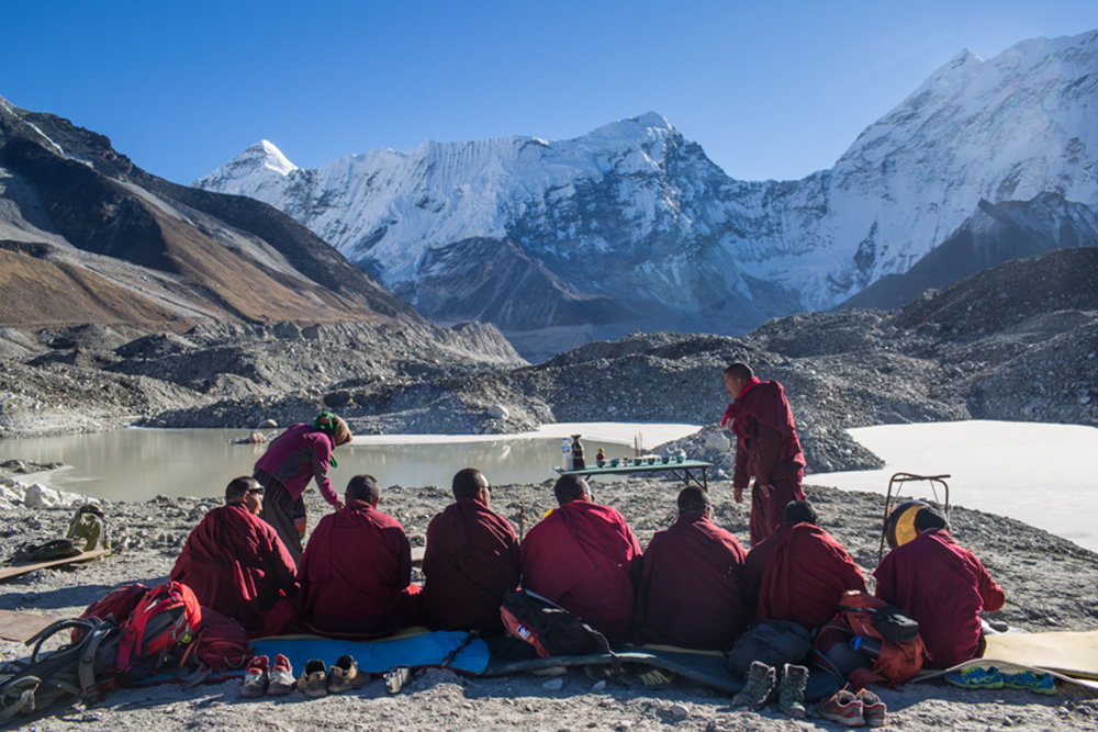 Local Monk from Everest region perform religious retuals during the completion ceromony of much-awaited Imja Lake Lowering Project. 23 November 2016