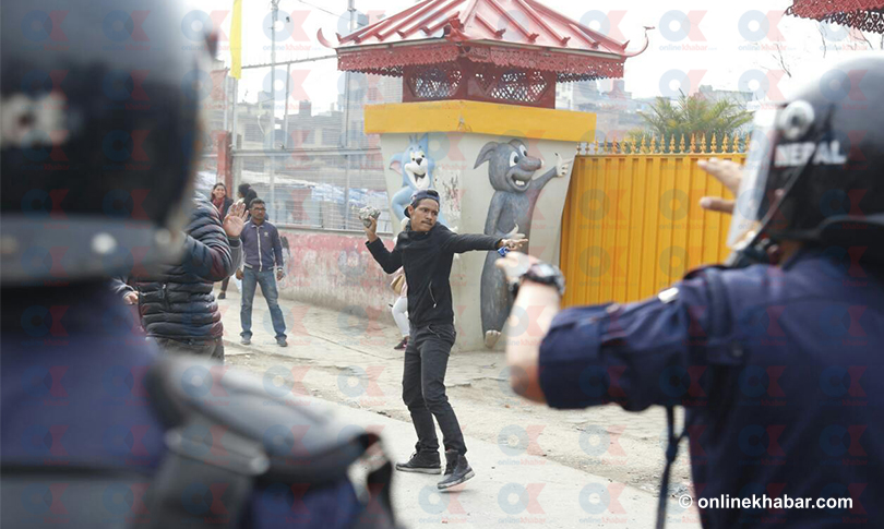 Students clash with police outside Kathmandu campus