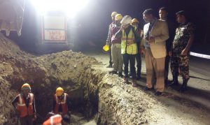 Minister inspects Melamchi work pipe-laying at midnight