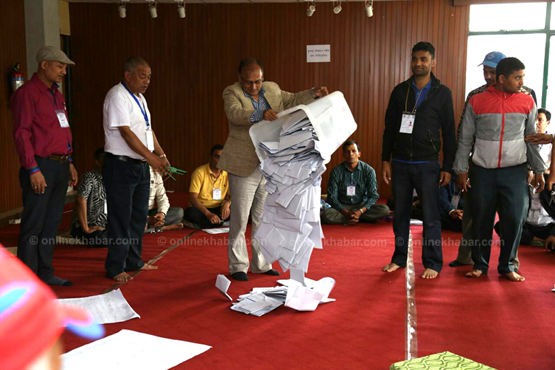 File: Vote count begins in Kathmandu after local level elections in May 2017.