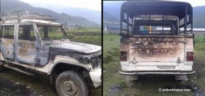 Vehicle used by Congress candidate for electioneering torched in Kaski