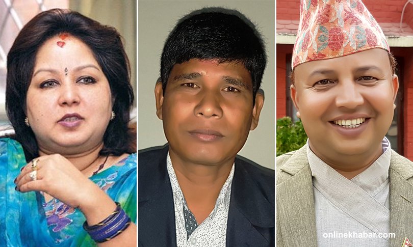 L-R: Arzu Rana, Narad Muni Rana and Laxman Chaudhary, key contestants of the 2017 elections in Kailali-5
