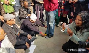 On Martyrs’ Day, Nepali Congress leaders polish shoes ‘to clean up politics’