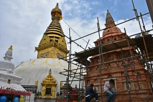 Post-quake reconstruction of 19 Swayambhu monuments over