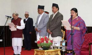 President Bhandari administers oath of office to senior-most MPs