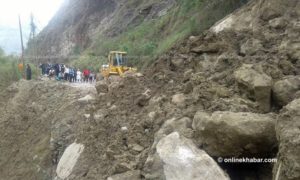 Landslides along Narayangadh-Muglin road obstructs traffic yet again