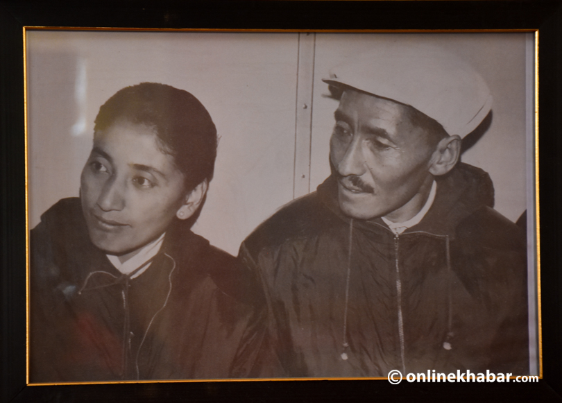Tenzing Norgay Sherpa with his eldest daughter Pem Pem. Photo from Tashi Sherpa's collection captured by Chandra Bahadur Ale