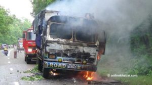 Unidentified group sets parked truck ablaze in Rautahat