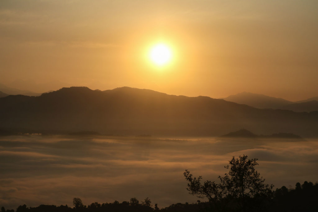 Sunrise is seen from a hilltop in Patlekhet.