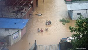 Balkhu Khola leaves Kalanki of Kathmandu flooded