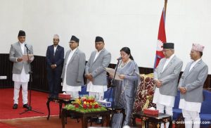 President Bhandari administers oath of office to Minister Bhattarai