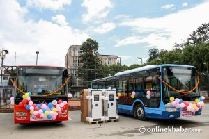 Two public electric buses begin plying Kathmandu roads; more to come soon
