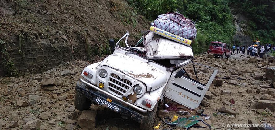 One killed, four injured after car gets buried under landslide in Palpa