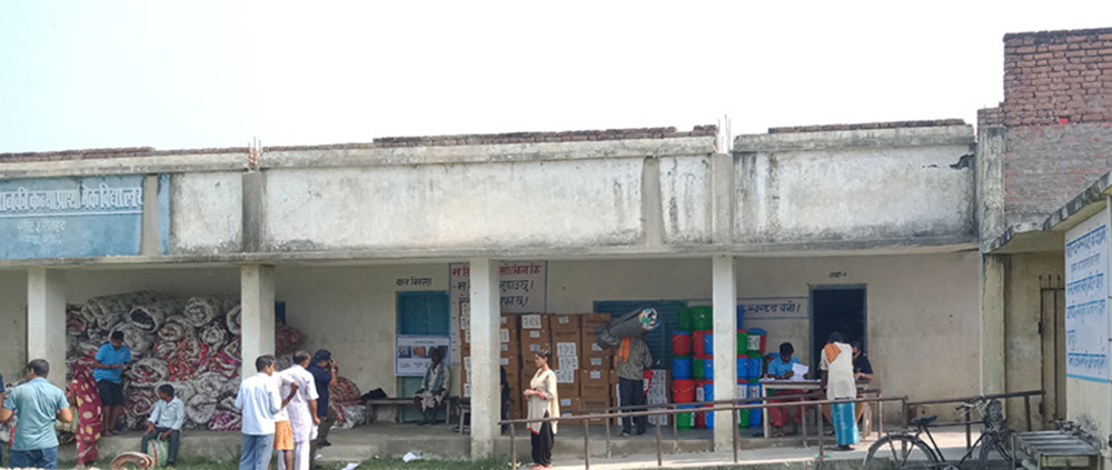 File: An NGO distributes relief support to flood survivors in Gaur of Rautahat district in October 2019.