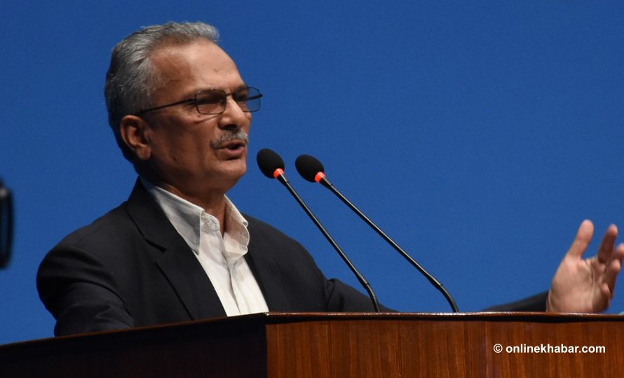 File: Baburam Bhattarai addresses a Parliament meeting.