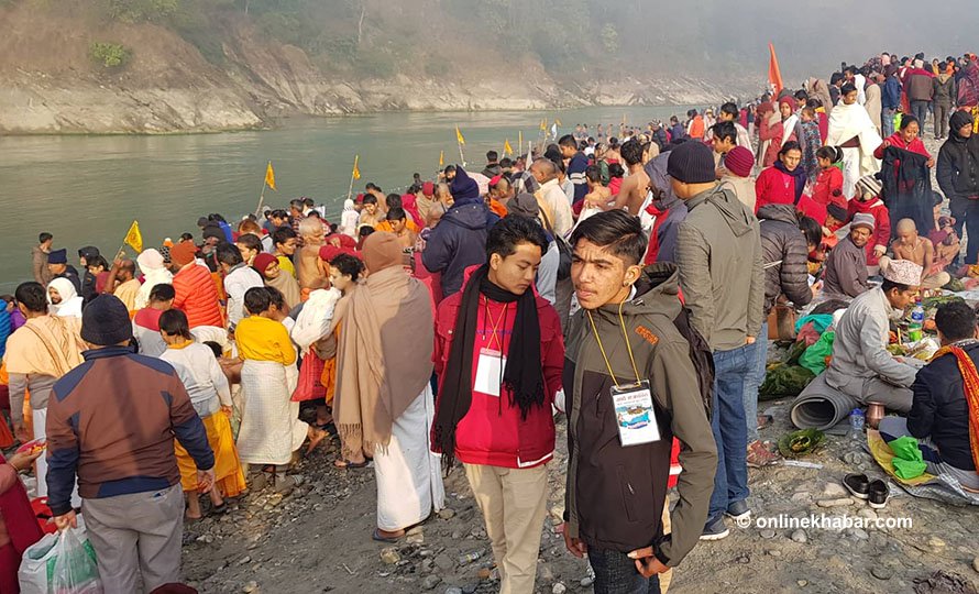 File: Devotees at Devghat Dham, a Hindu pilgrimage site, on the occasion of Maghe Sankranti, on Wednesday, January 15, 2020. 
