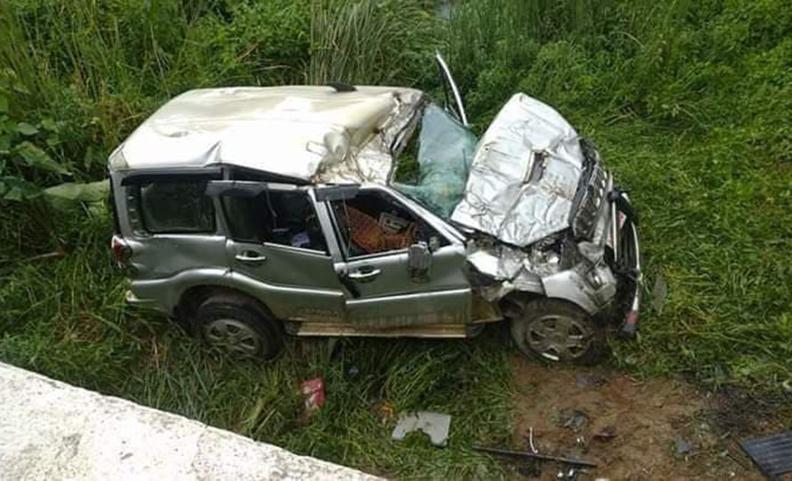File: An SUV that crashed in Nawalparasi West, on Sunday, June 14, 2020.