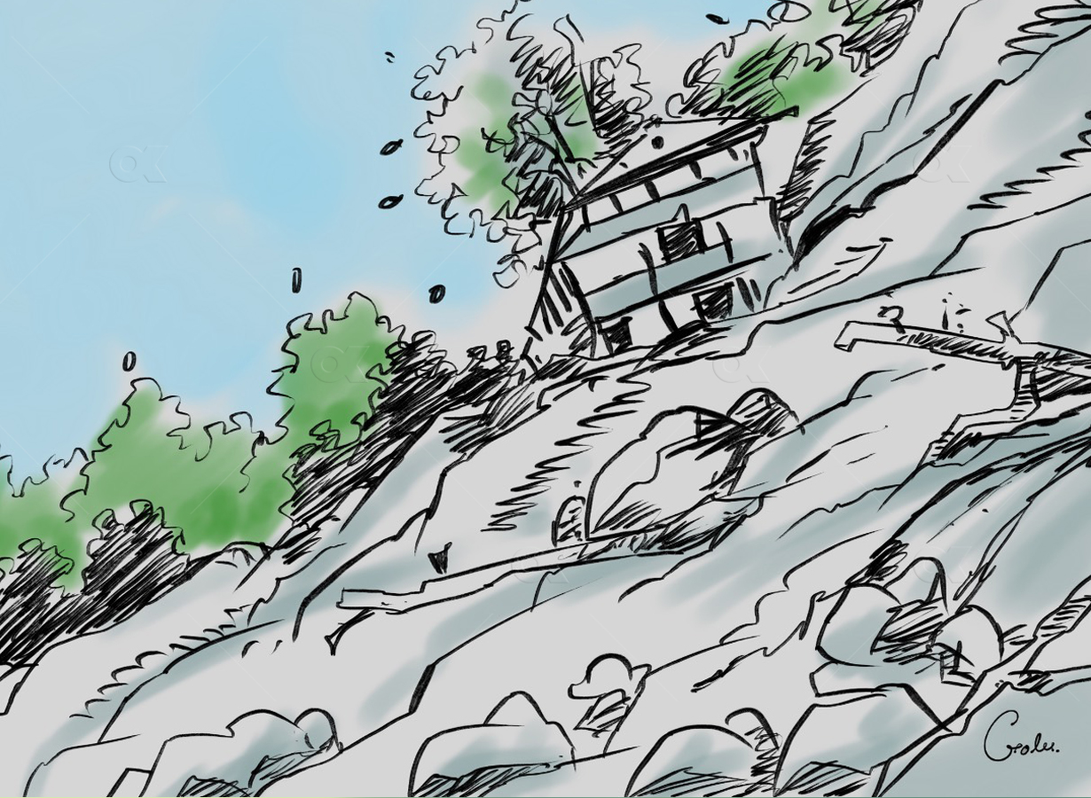 Representational sketch: A landslide in Nepal Dolakha landslide