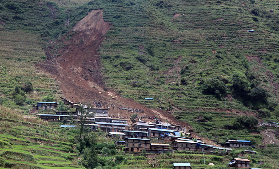 Landslide in Lidi, Jugal rural municipality of Sindhupalchok, on Friday, August 14, 2020.
