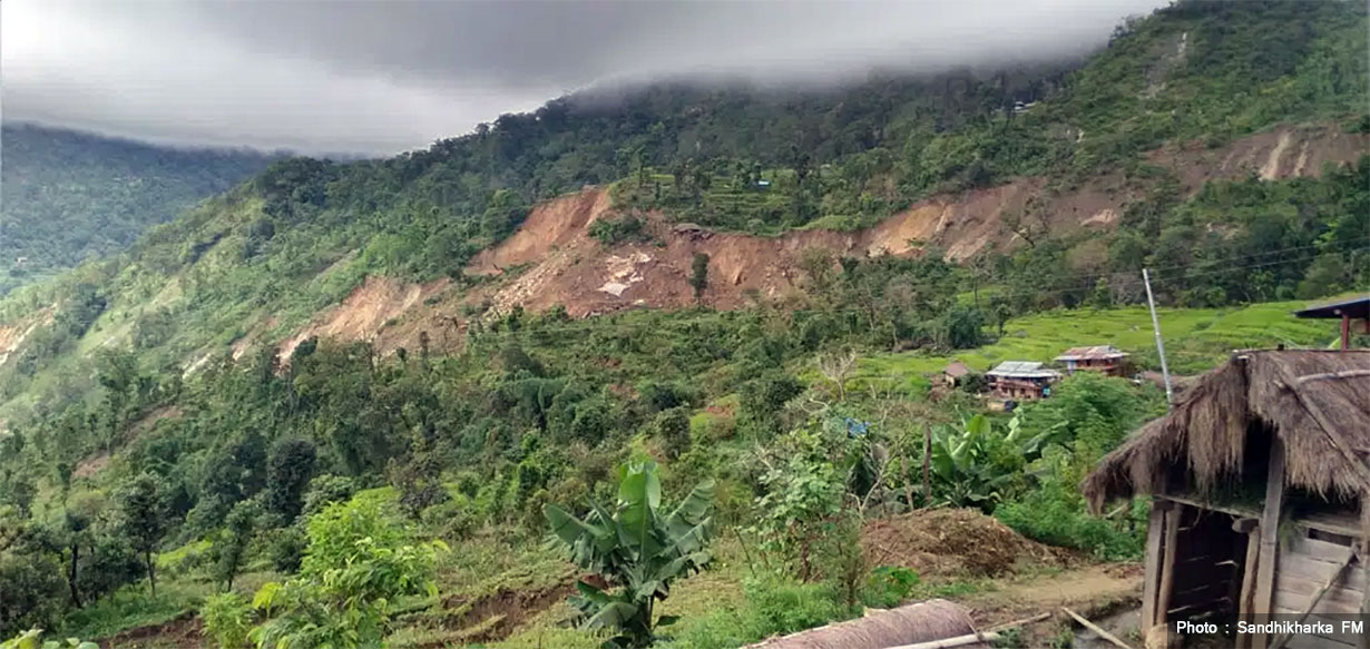 A landslide in Sitganga municipality of Arghakhanchi district, on Saturday, September 26, 2020.
