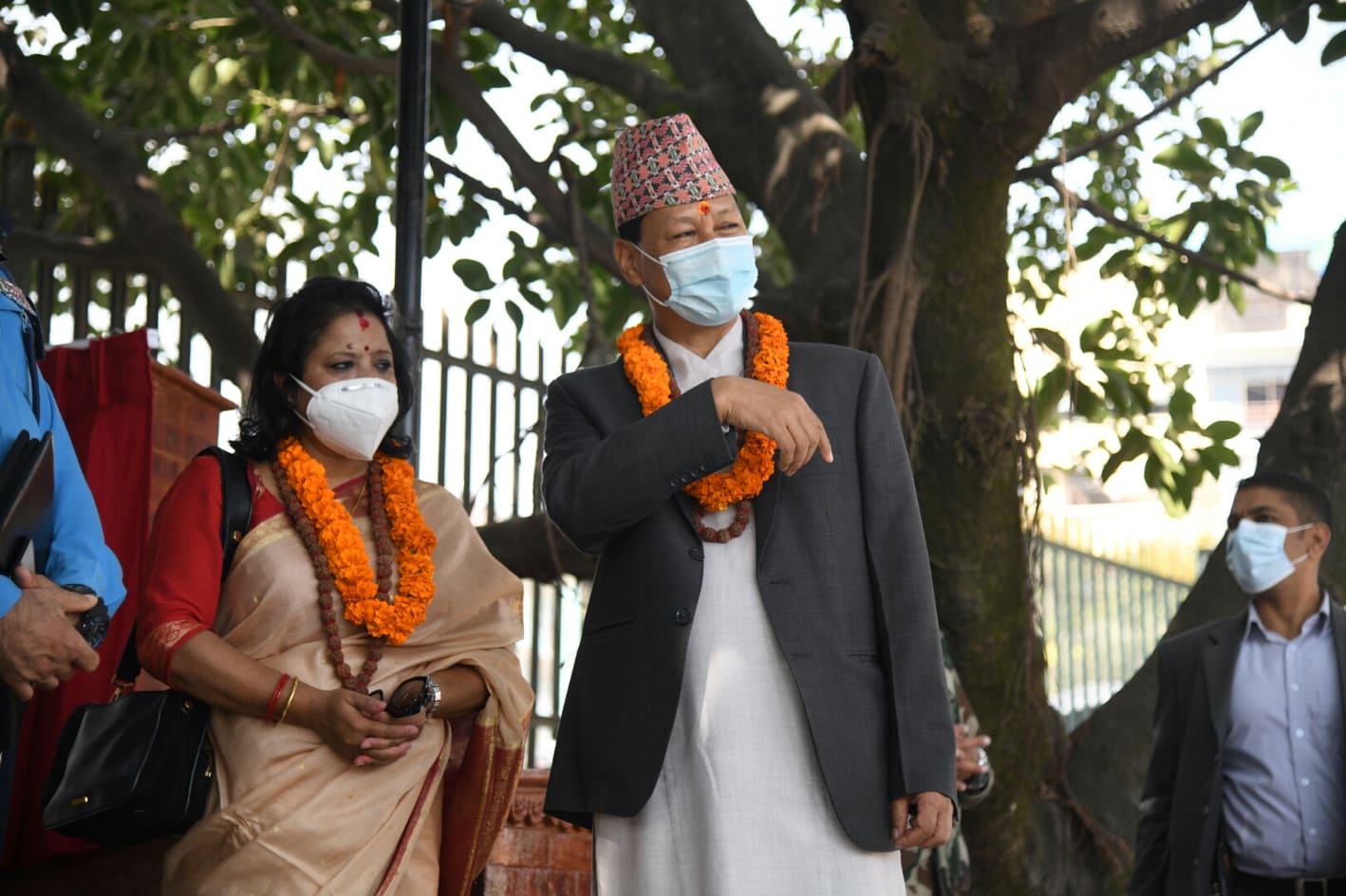 Kathmandu Mayor Bidya Sundar Shakya and Deputy Mayor Hari Prabha Khadgi at Ranipokhari after its reconstruction, on Wednesday, October 21, 2020. Photo: Chandra Bahadur Ale
